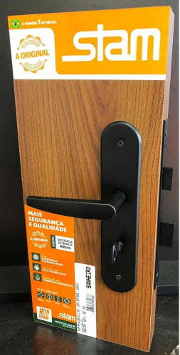Fechadura Stam Preta Porta De Banheiro 824/33 Maçaneta Alavanca