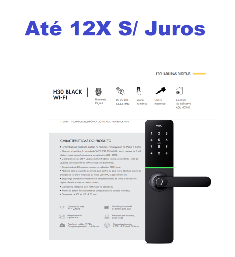 Fechadura Digital abertura por Biometria Tag Wifi App Celular Chave AGL H30